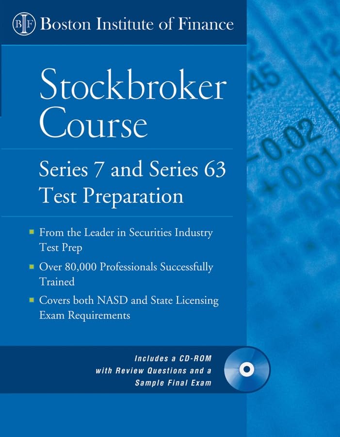 Cover of Boston Institute of Finance Stockbroker Course: Series 7 and Series 63 Test Preparation